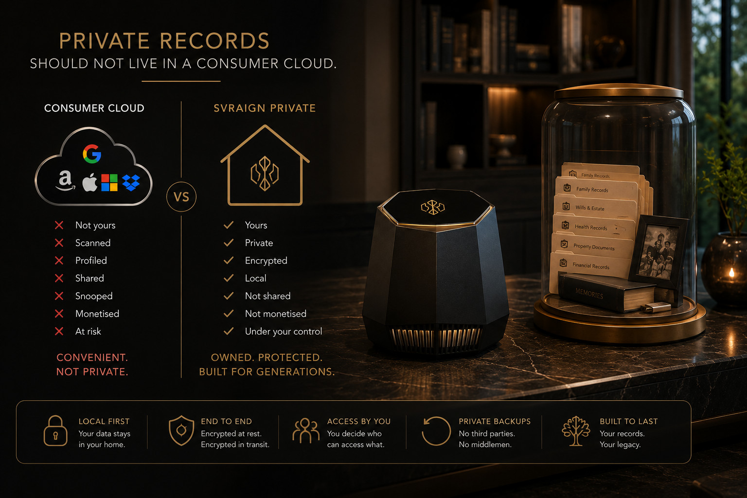 Consumer cloud versus SVRaiGN Private: private records comparison